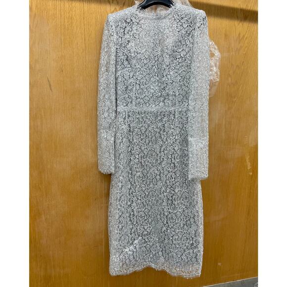 NWT DOLCE & GABBANA Cordonetto Lace Midi Dress Long Sleeves Silver 40 S - Picture 7 of 10